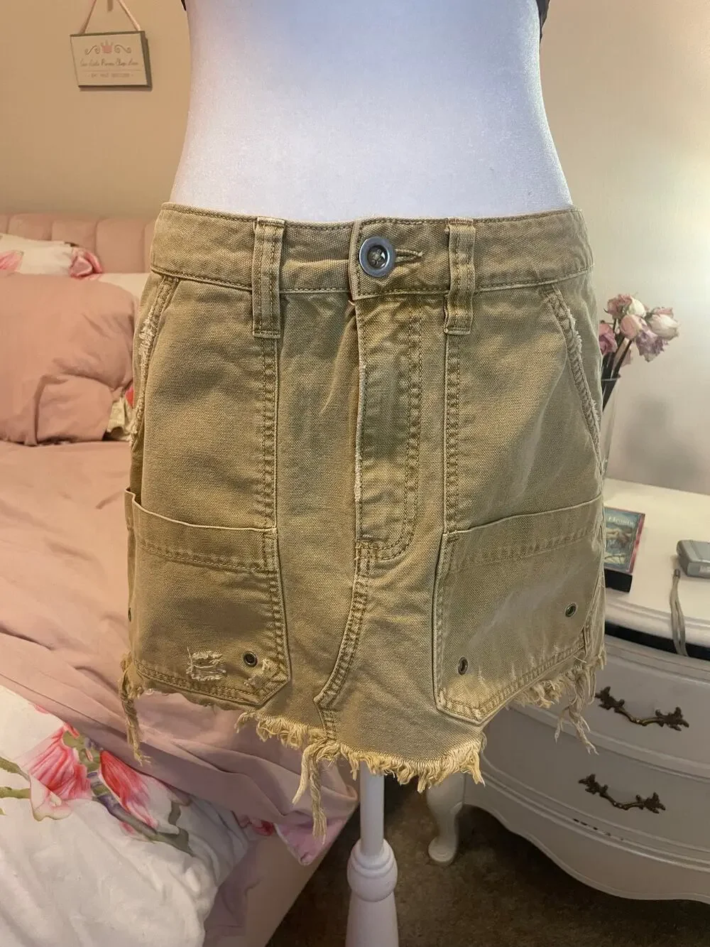 tan free people denim skirt